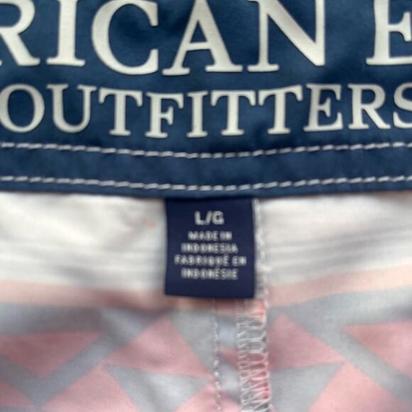 American Eagle Board Shorts Swim Trunks Mens Large Red Orange Aztec Vacation - Picture 5 of 9